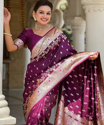 soft litchi art silk banarasi art silk jacquard saree (banarasi-7-wine) 5