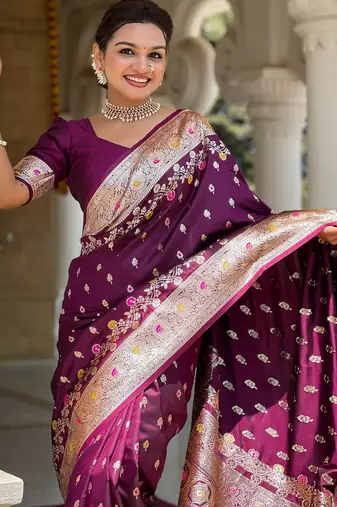 soft litchi art silk banarasi art silk jacquard saree (banarasi-7-wine)