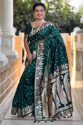 soft litchi art silk banarasi art silk jacquard saree (banarasi-9-b-green)