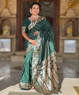 soft litchi art silk banarasi art silk jacquard saree (banarasi-9-b-green) 2
