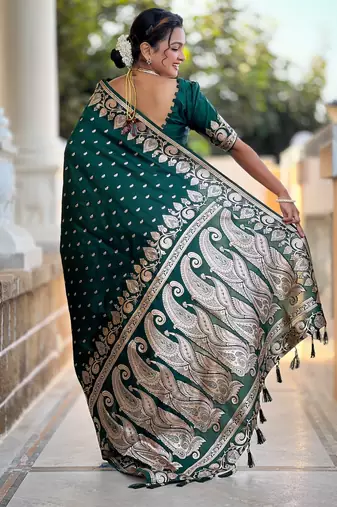 soft litchi art silk banarasi art silk jacquard saree (banarasi-9-b-green)
