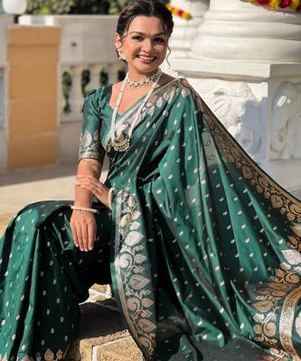 soft litchi art silk banarasi art silk jacquard saree (banarasi-9-b-green) 4