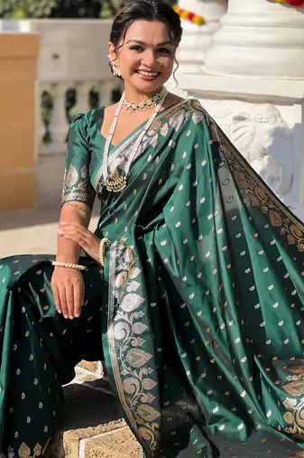 soft litchi art silk banarasi art silk jacquard saree (banarasi-9-b-green)