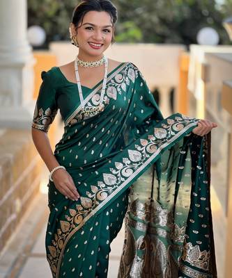 soft litchi art silk banarasi art silk jacquard saree (banarasi-9-b-green) 5