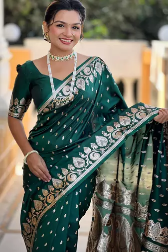 soft litchi art silk banarasi art silk jacquard saree (banarasi-9-b-green)
