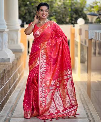 soft litchi art silk banarasi art silk jacquard saree (banarasi-9-gajri-pink) 1