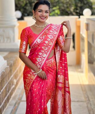 soft litchi art silk banarasi art silk jacquard saree (banarasi-9-gajri-pink) 2
