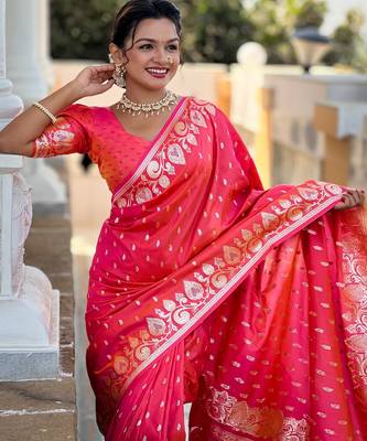 soft litchi art silk banarasi art silk jacquard saree (banarasi-9-gajri-pink) 5