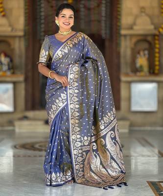soft litchi art silk banarasi art silk jacquard saree (banarasi-9-grey) 2