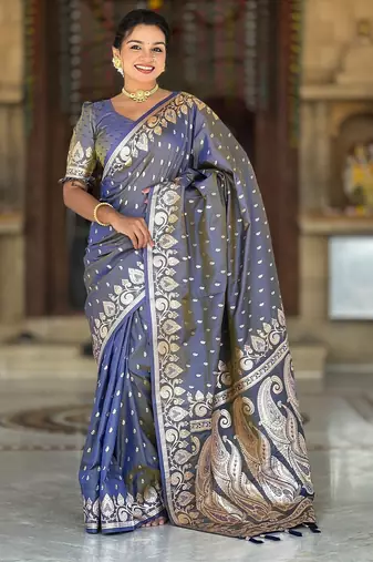 soft litchi art silk banarasi art silk jacquard saree (banarasi-9-grey)