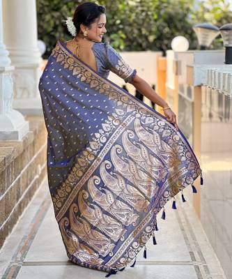 soft litchi art silk banarasi art silk jacquard saree (banarasi-9-grey) 3