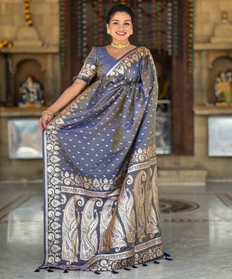 soft litchi art silk banarasi art silk jacquard saree (banarasi-9-grey) 4