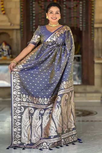 soft litchi art silk banarasi art silk jacquard saree (banarasi-9-grey)