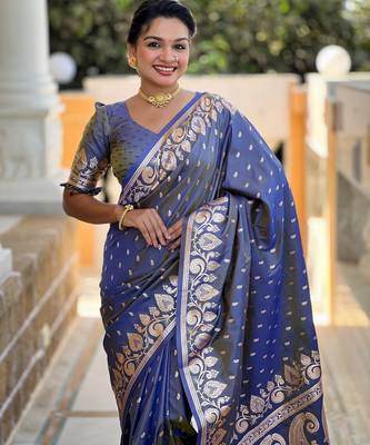 soft litchi art silk banarasi art silk jacquard saree (banarasi-9-grey) 5