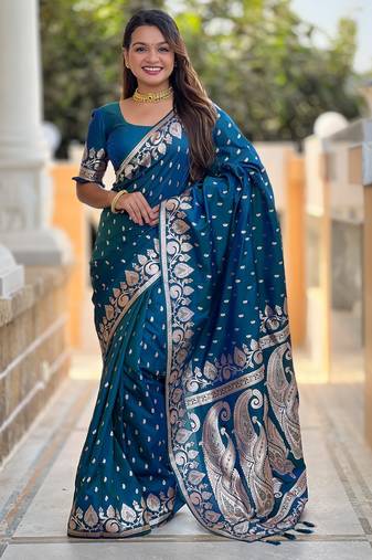 soft litchi art silk banarasi art silk jacquard saree (banarasi-9-morpich)