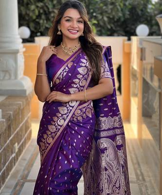 soft litchi art silk banarasi art silk jacquard saree (banarasi-9-purple) 2