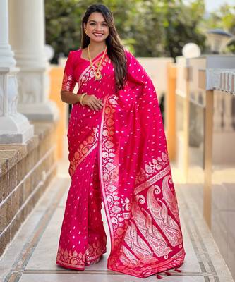 soft litchi art silk banarasi art silk jacquard saree (banarasi-9-rani-pink) 1