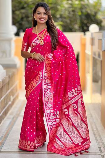 soft litchi art silk banarasi art silk jacquard saree (banarasi-9-rani-pink)