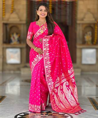 soft litchi art silk banarasi art silk jacquard saree (banarasi-9-rani-pink) 2