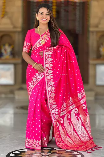 soft litchi art silk banarasi art silk jacquard saree (banarasi-9-rani-pink)