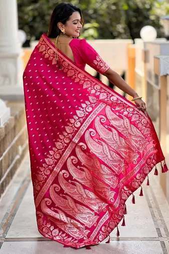 soft litchi art silk banarasi art silk jacquard saree (banarasi-9-rani-pink)