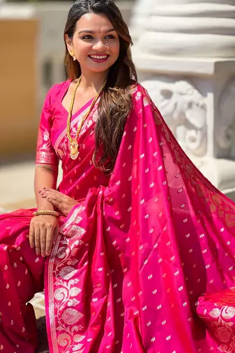 soft litchi art silk banarasi art silk jacquard saree (banarasi-9-rani-pink)