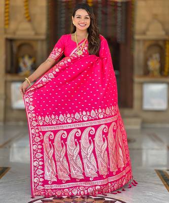 soft litchi art silk banarasi art silk jacquard saree (banarasi-9-rani-pink) 5