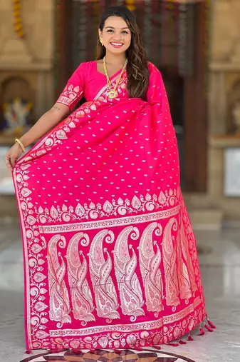 soft litchi art silk banarasi art silk jacquard saree (banarasi-9-rani-pink)
