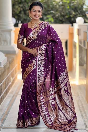 soft litchi art silk banarasi art silk jacquard saree (banarasi-9-wine)