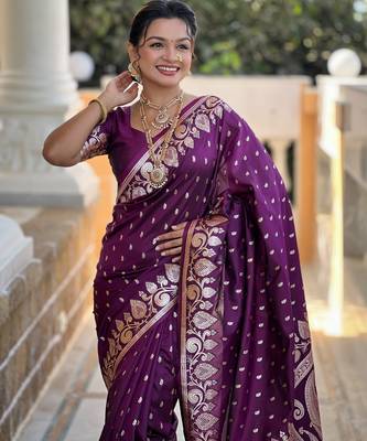 soft litchi art silk banarasi art silk jacquard saree (banarasi-9-wine) 2