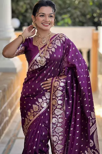 soft litchi art silk banarasi art silk jacquard saree (banarasi-9-wine)