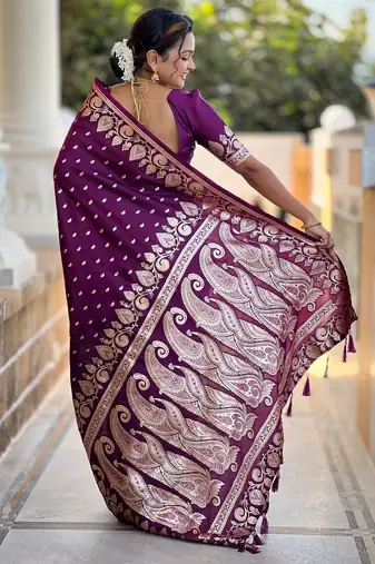 soft litchi art silk banarasi art silk jacquard saree (banarasi-9-wine)