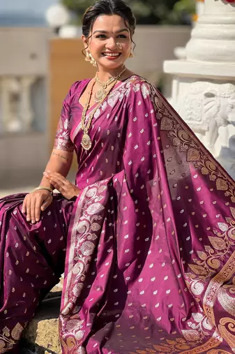 soft litchi art silk banarasi art silk jacquard saree (banarasi-9-wine)