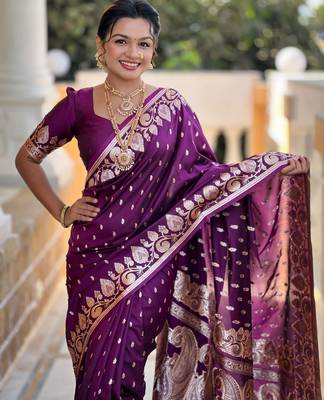 soft litchi art silk banarasi art silk jacquard saree (banarasi-9-wine) 5