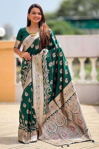 soft litchi art silk banarasi art silk jacquard saree (banarasi-15-b-green)