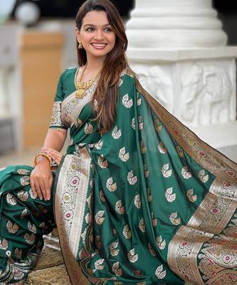 soft litchi art silk banarasi art silk jacquard saree (banarasi-15-b-green) 4