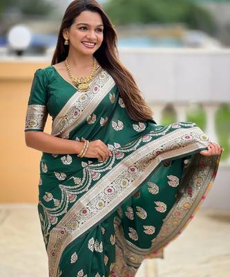 soft litchi art silk banarasi art silk jacquard saree (banarasi-15-b-green) 5