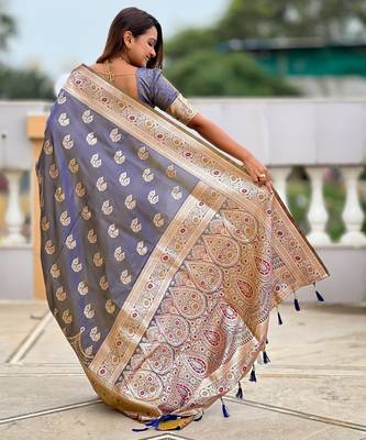 soft litchi art silk banarasi art silk jacquard saree (banarasi-15-grey) 3