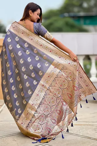 soft litchi art silk banarasi art silk jacquard saree (banarasi-15-grey)