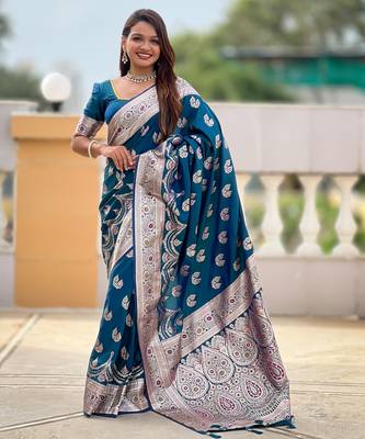 soft litchi art silk banarasi art silk jacquard saree (banarasi-15-morpich) 1