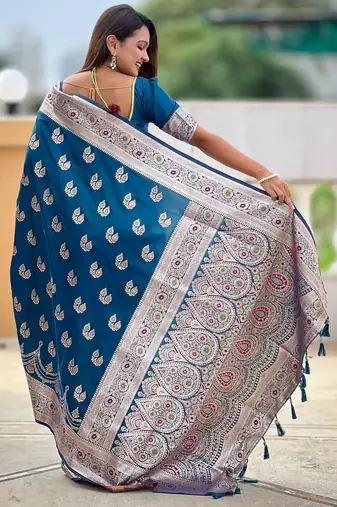 soft litchi art silk banarasi art silk jacquard saree (banarasi-15-morpich)