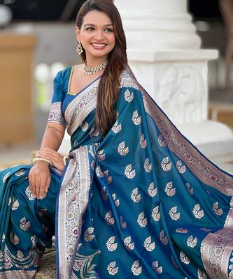 soft litchi art silk banarasi art silk jacquard saree (banarasi-15-morpich) 4