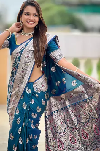 soft litchi art silk banarasi art silk jacquard saree (banarasi-15-morpich)