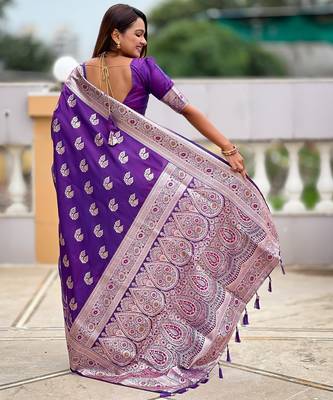 soft litchi art silk banarasi art silk jacquard saree (banarasi-15-purple) 3
