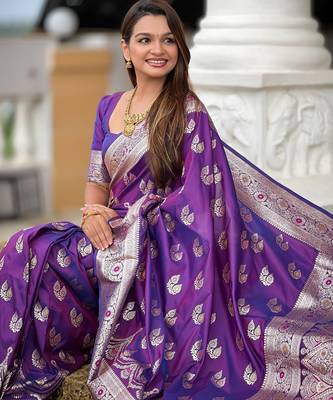 soft litchi art silk banarasi art silk jacquard saree (banarasi-15-purple) 4