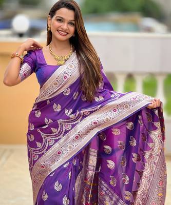 soft litchi art silk banarasi art silk jacquard saree (banarasi-15-purple) 5