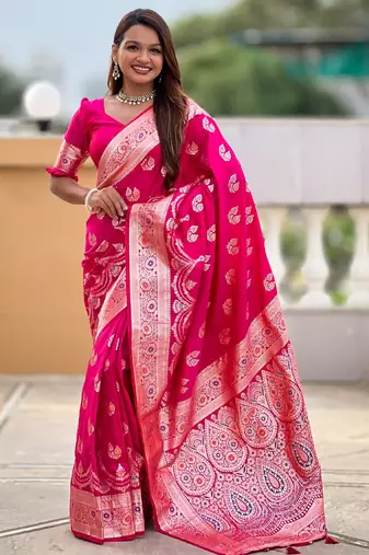 soft litchi art silk banarasi art silk jacquard saree (banarasi-15-rani-pink)