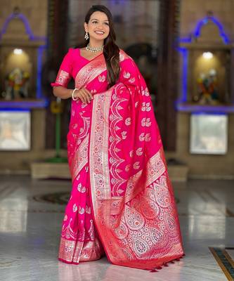 soft litchi art silk banarasi art silk jacquard saree (banarasi-15-rani-pink) 2
