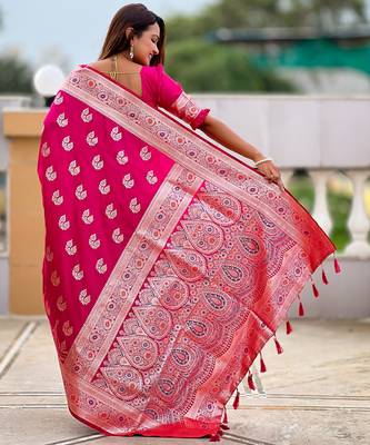 soft litchi art silk banarasi art silk jacquard saree (banarasi-15-rani-pink) 3