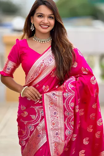 soft litchi art silk banarasi art silk jacquard saree (banarasi-15-rani-pink)